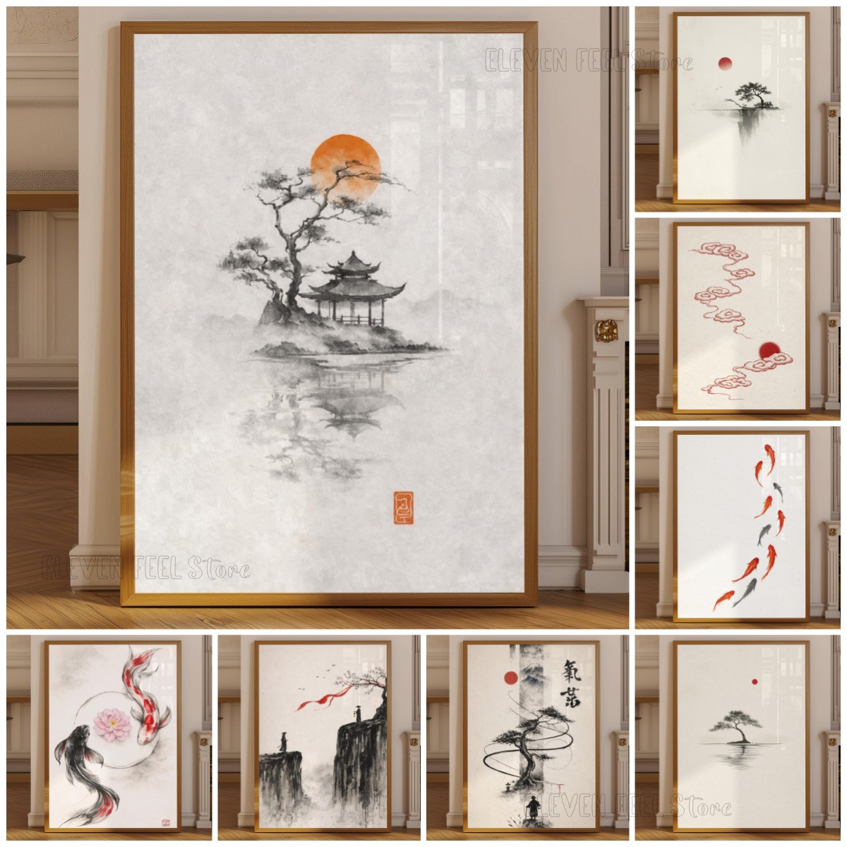 Japanese Zen Lifestyle - 일본 잉크 나무 포스터 와비사비 분재