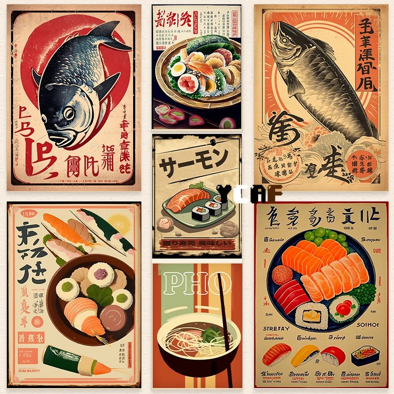 Japanese Food Lifestyle - 빈티지 일본 음식 포스터 캔버스 인쇄,