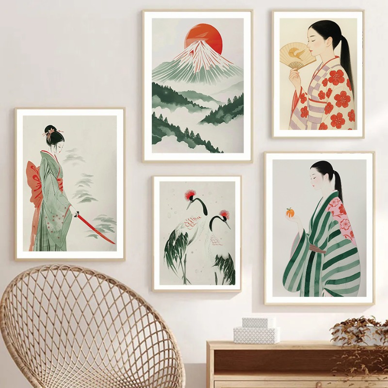 Japanese Zen Lifestyle - 후지산 & 크레인 일본 벽 인쇄