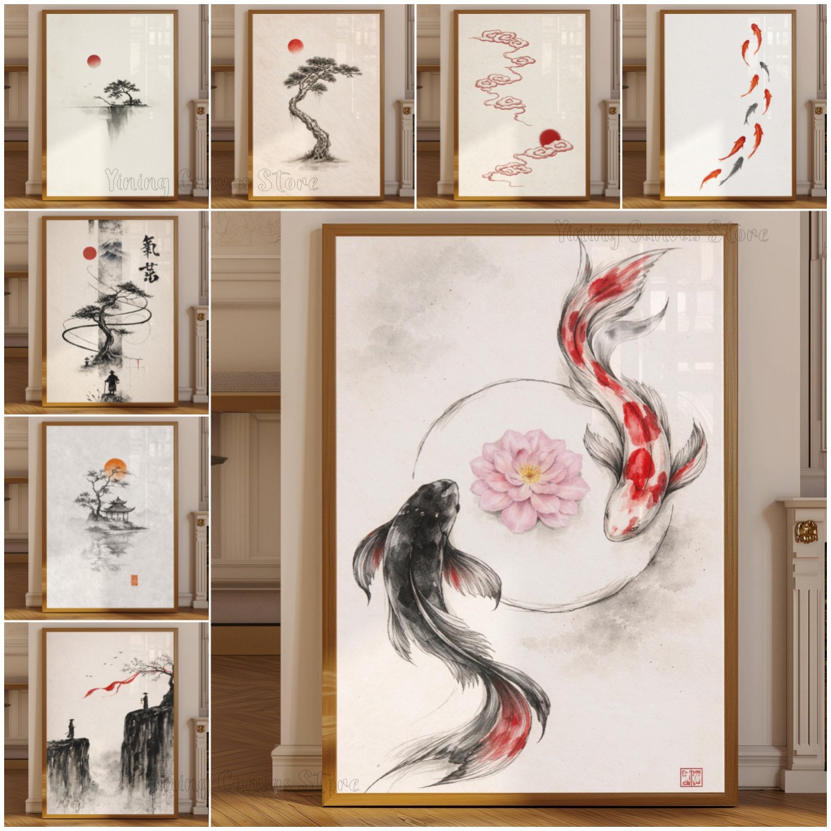Japanese Zen Lifestyle - 일본 수묵화 풍경 포스터, 수묵화 탑