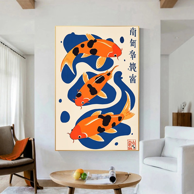 레트로 일본풍 일러스트 캔버스 프린트 용, 잉어, 크레 - Japanese Living Lifestyle 리뷰 및 가격