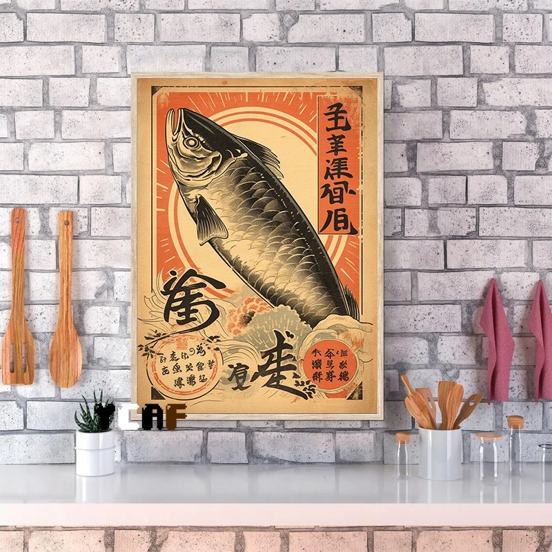 빈티지 일본 음식 포스터 캔버스 인쇄, 빈티지 생선 스 - Japanese Food Lifestyle 리뷰 및 가격