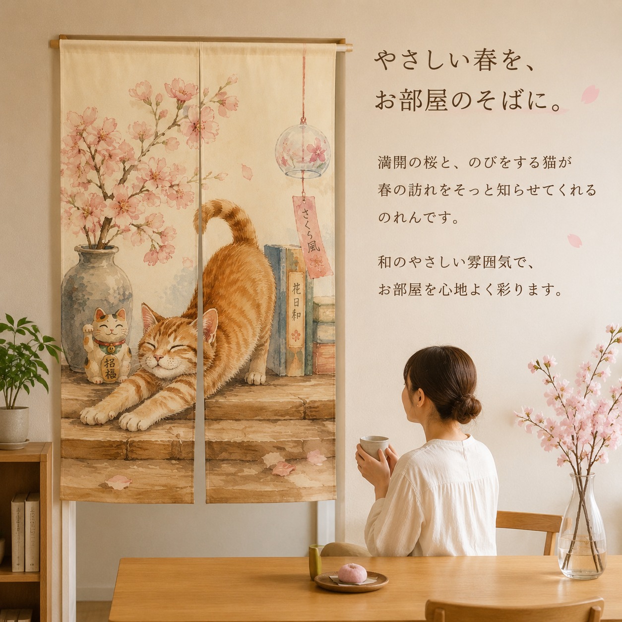 일본 고양이 사쿠라 노렌 커튼 룸 디바이더 폴리에스테르 - Noren Curtain Doorway 리뷰 및 가격
