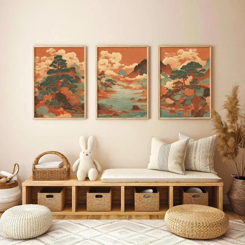 3Pcs 빈티지 일본 우키요에 레드 풍경 캔버스 벽 예 - Japanese Living Lifestyle 리뷰 및 가격