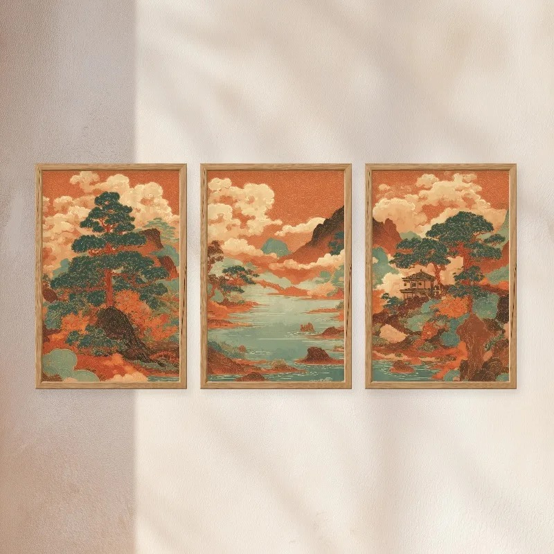 3Pcs 빈티지 일본 우키요에 레드 풍경 캔버스 벽 예 - Japanese Living Lifestyle 리뷰 및 가격