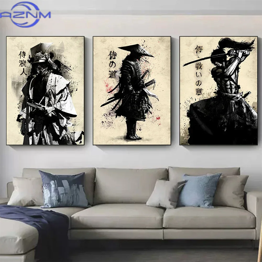 AZNM 캔버스 페인팅 일본 사무라이 벽 아트 포스터  - Japanese Lifestyle In Japanese 리뷰 및 가격