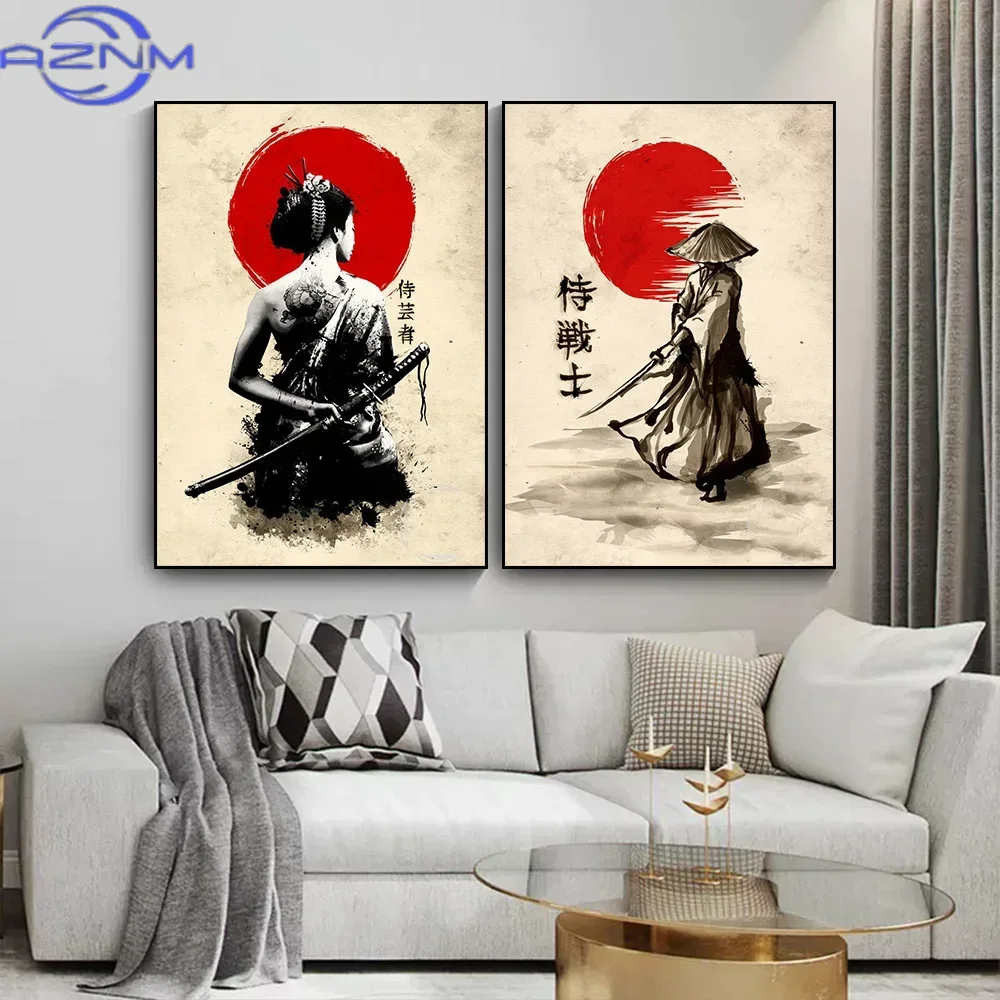 AZNM 캔버스 페인팅 일본 사무라이 벽 아트 포스터  - Japanese Lifestyle In Japanese 리뷰 및 가격